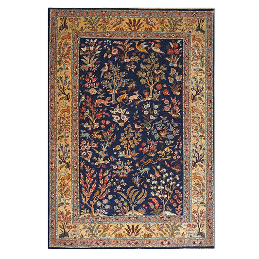 Antique Persian Tabriz Wool 6x10 Navy & Wheat Handmade Area Rug #1143542