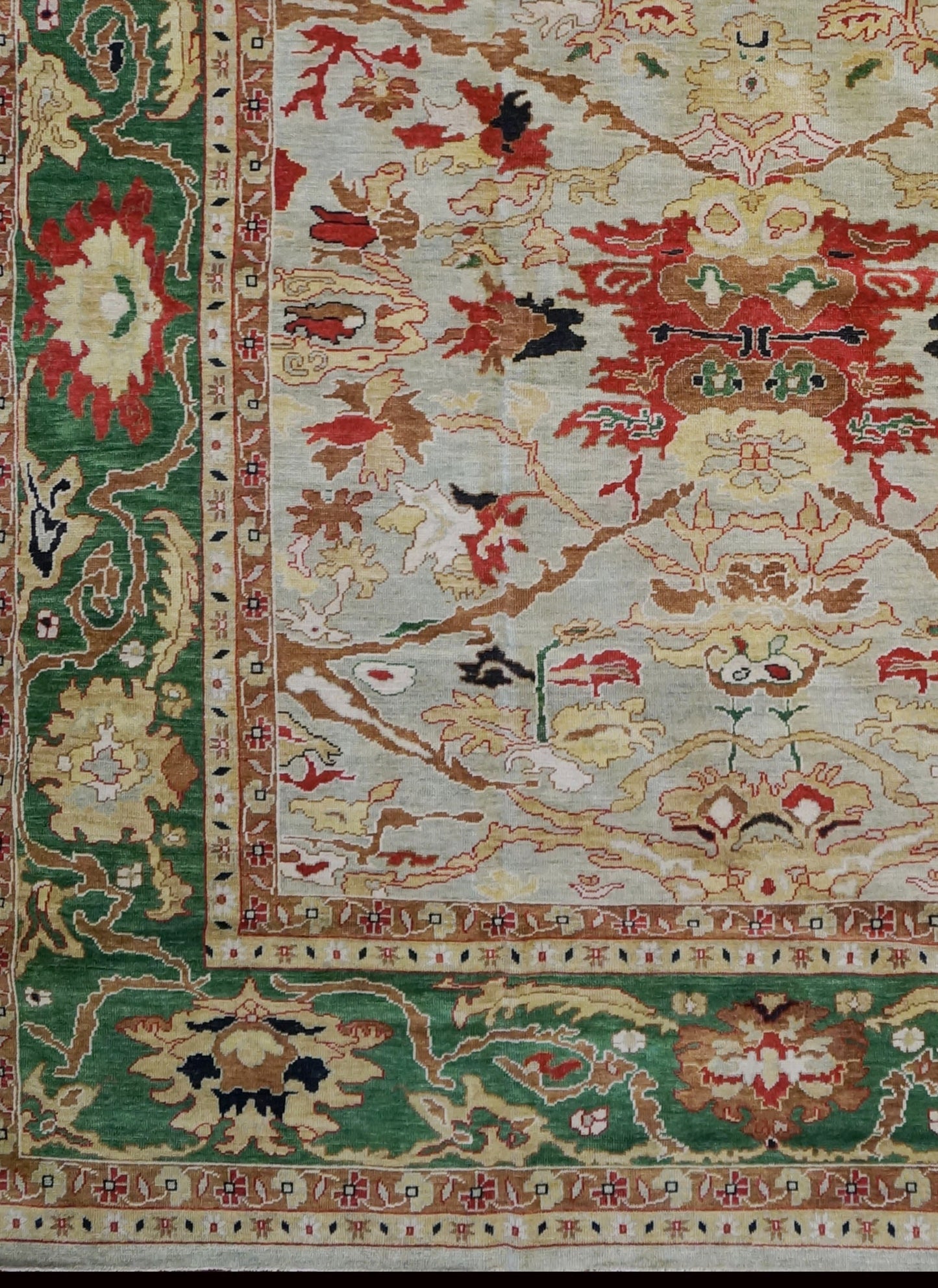 Afghan Sultanabad Wool 10x14 Green, Ivory & Rust Handmade Area Rug #1143550