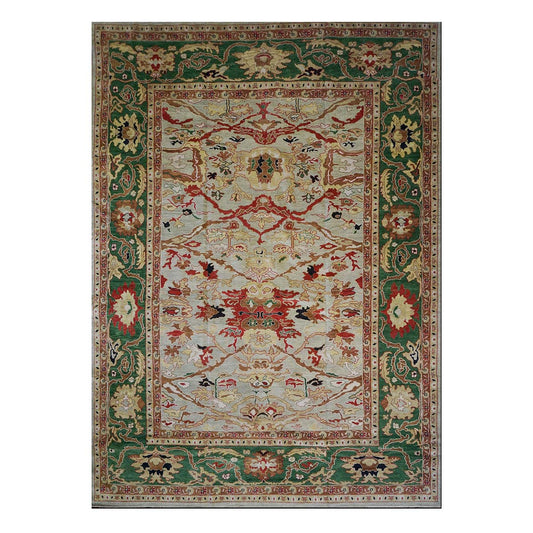 Afghan Sultanabad Wool 10x14 Green, Ivory & Rust Handmade Area Rug #1143550