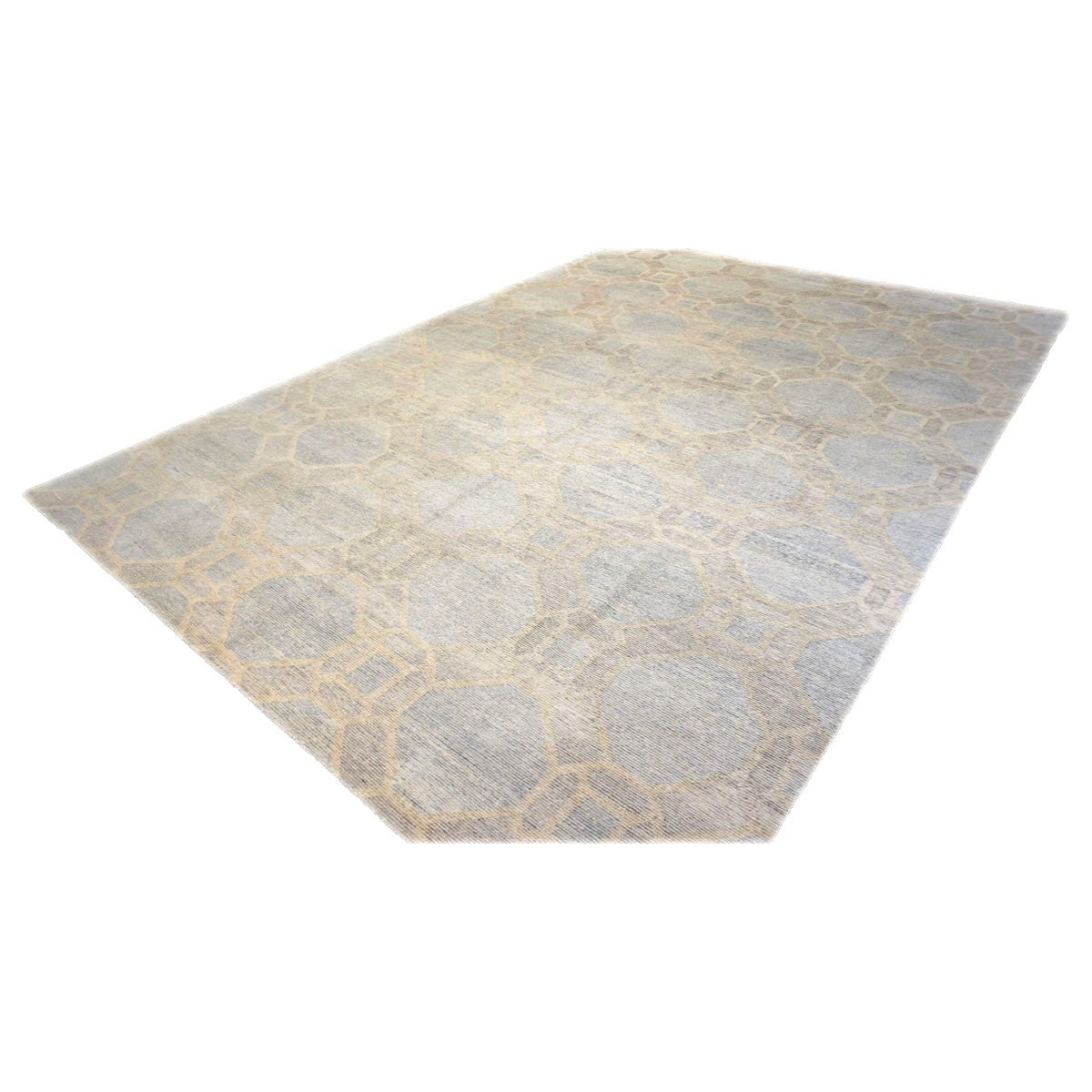 Nepalese Modern Wool & Silk 10X14 Blue, Dark & Light Grey Handmade Area Rug #1143597