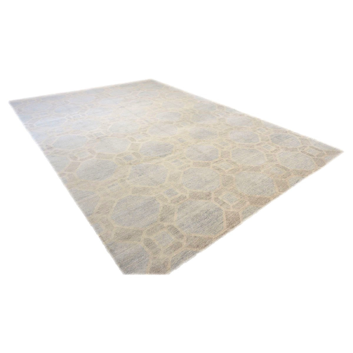 Nepalese Modern Wool & Silk 10X14 Blue, Dark & Light Grey Handmade Area Rug #1143597