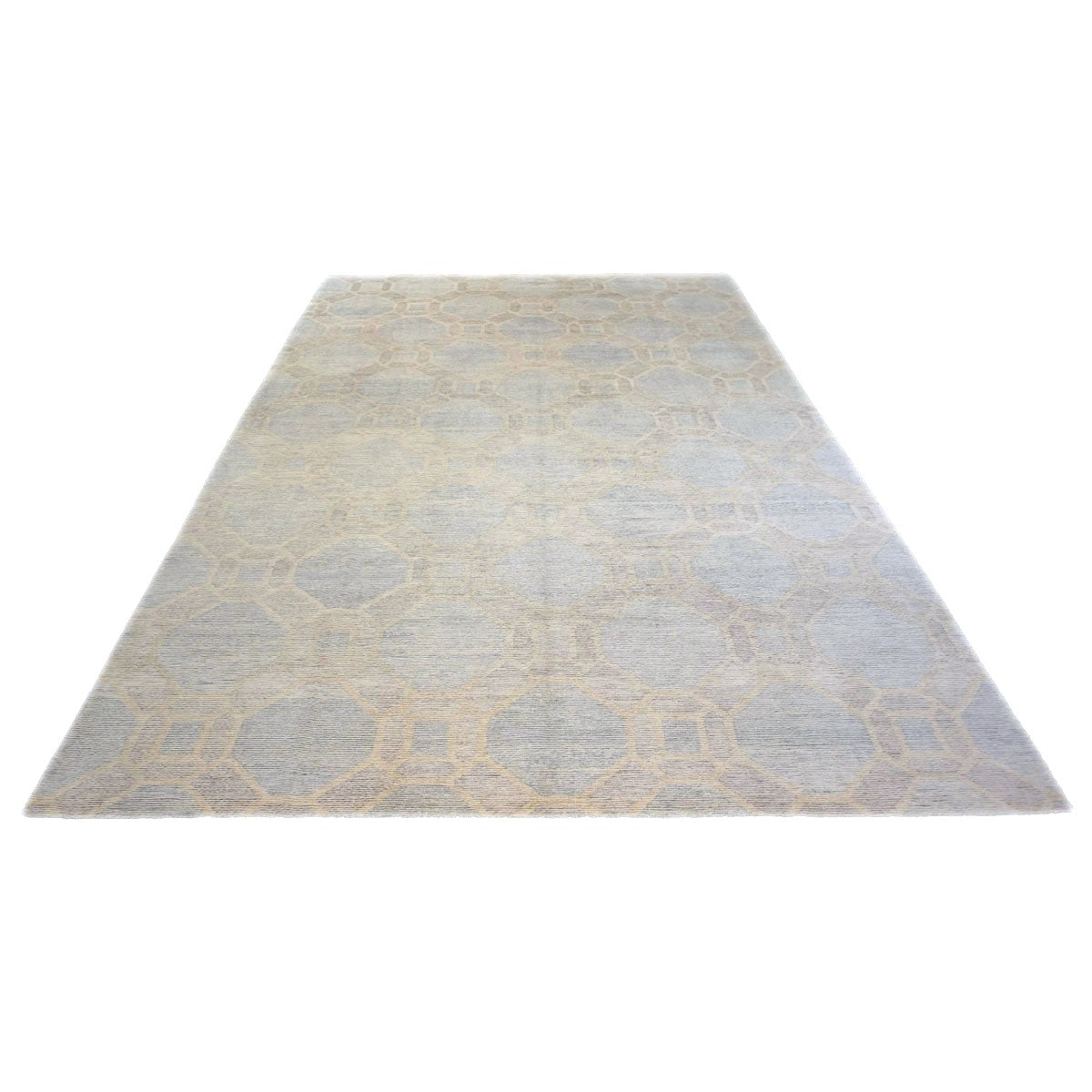 Nepalese Modern Wool & Silk 10X14 Blue, Dark & Light Grey Handmade Area Rug #1143597