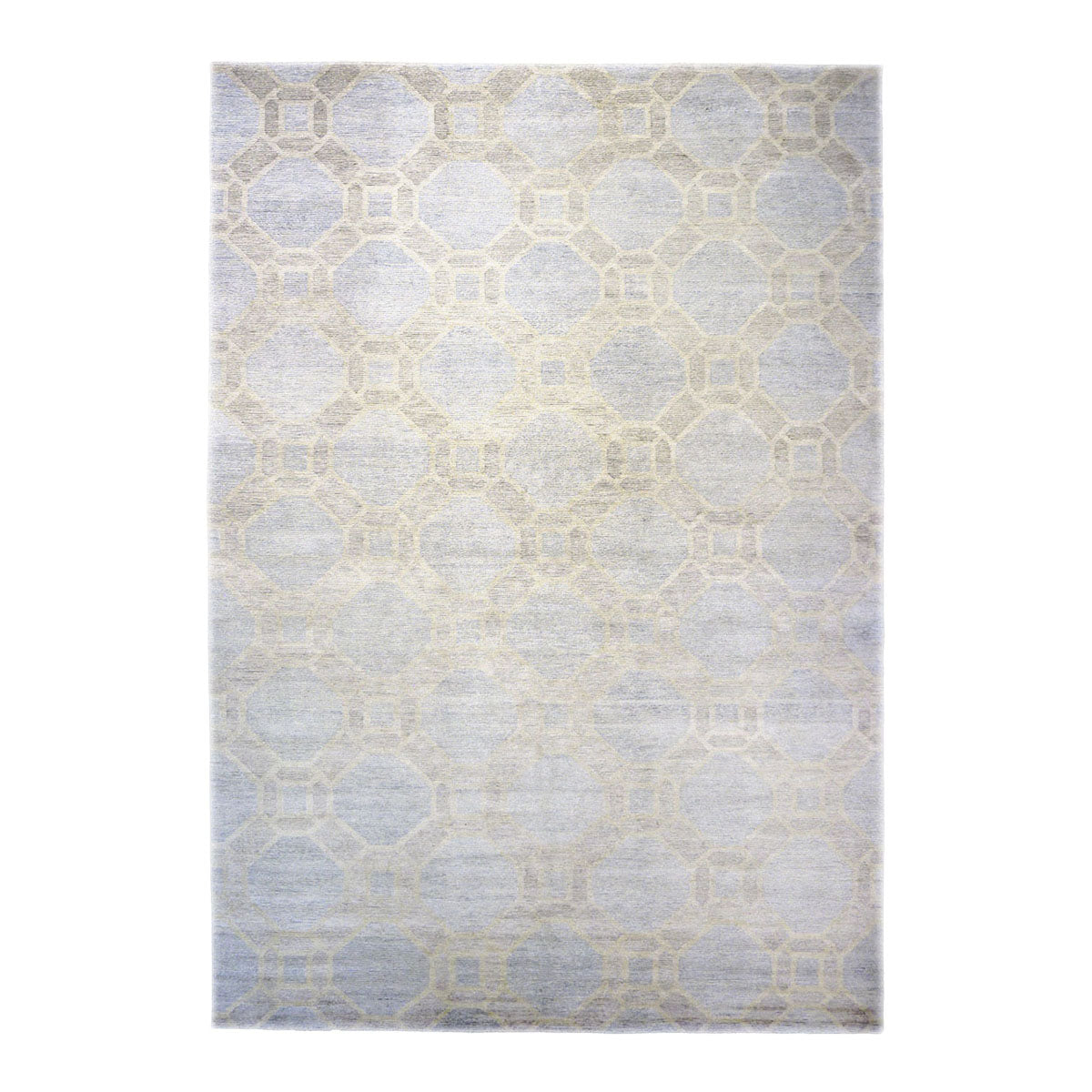 Nepalese Modern Wool & Silk 10X14 Blue, Dark & Light Grey Handmade Area Rug #1143597