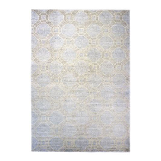 Nepalese Modern Wool & Silk 10X14 Blue, Dark & Light Grey Handmade Area Rug #1143597