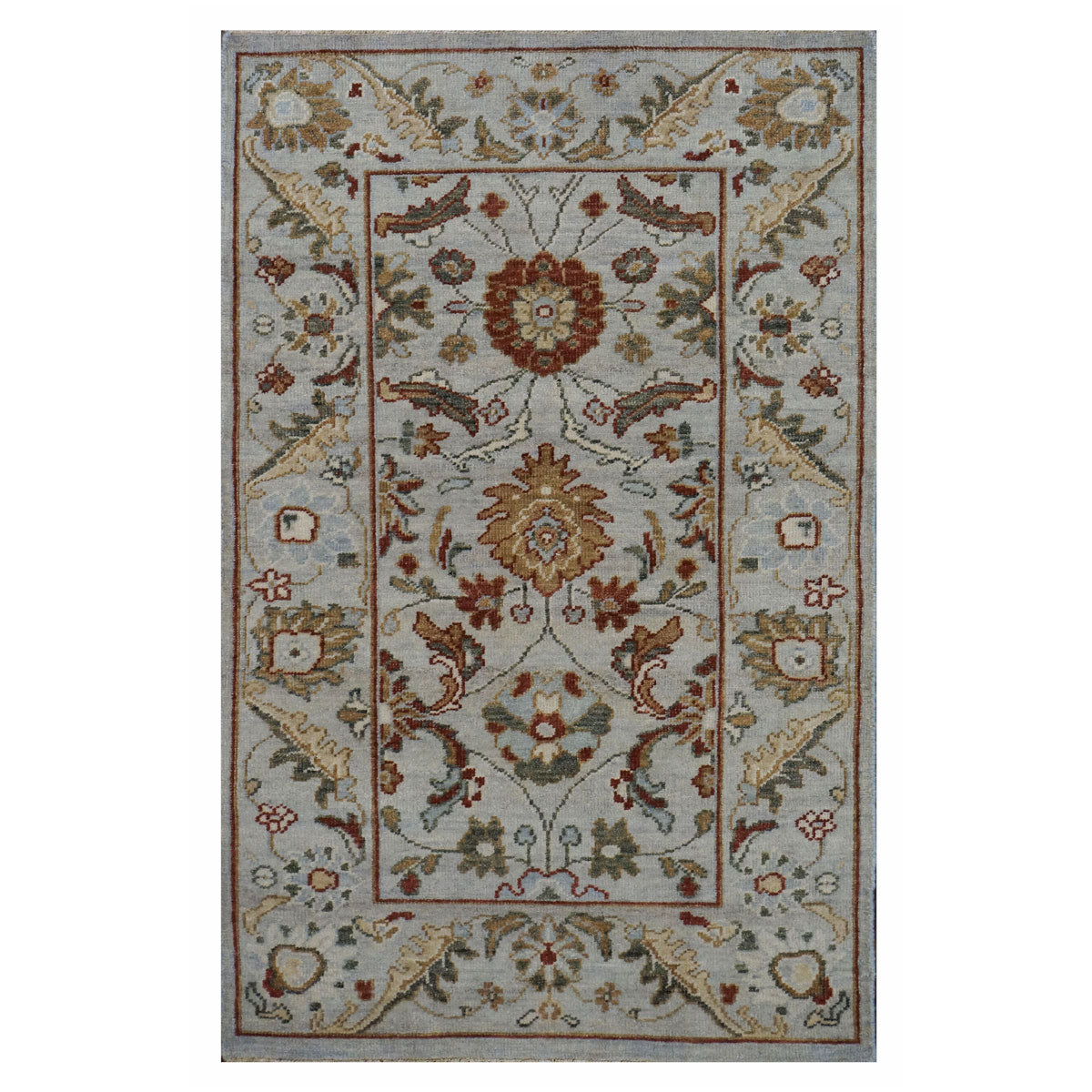 Afghan Sultanabad Wool 3x5 Light Blue, Ivory, Grey & Olive Handmade Throw Rug #1143659