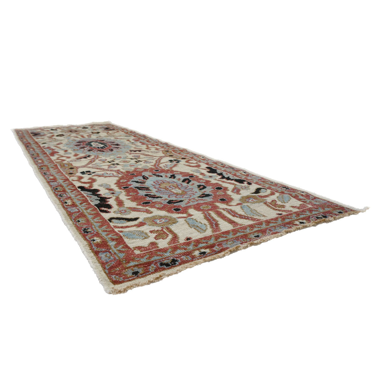 Afghan Sultanabad Wool 3x7 Blue, Ivory & Rust Handmade Runner Rug #1143663