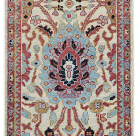 Afghan Sultanabad Wool 3x7 Blue, Ivory & Rust Handmade Runner Rug #1143663
