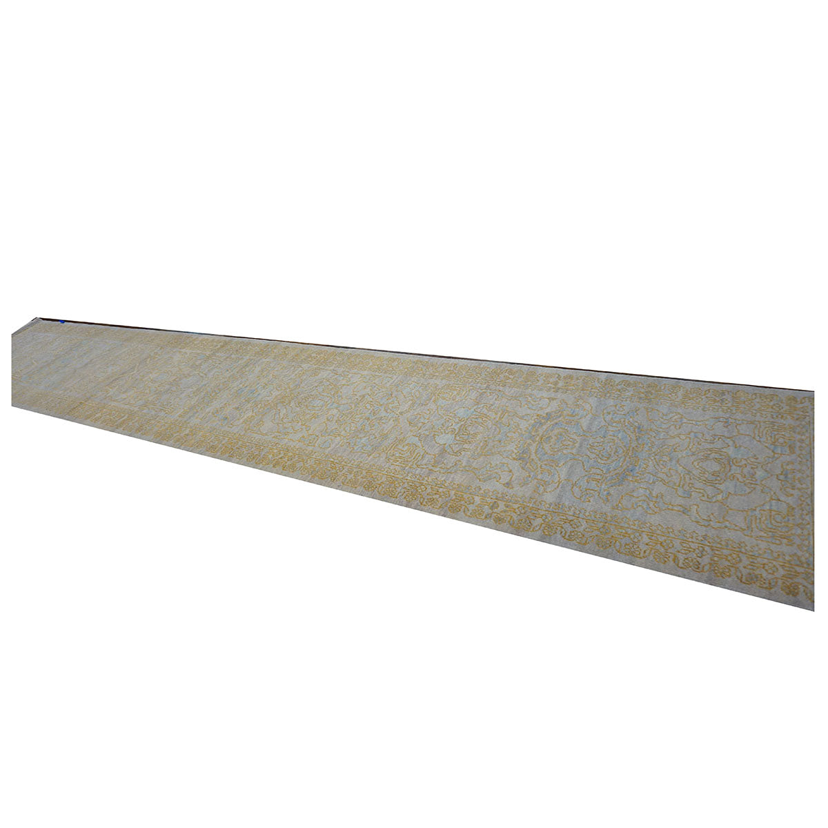 Afghan Sultanabad Wool 3X16 Light Blue & Tan Handmade Runner Rug #1143680