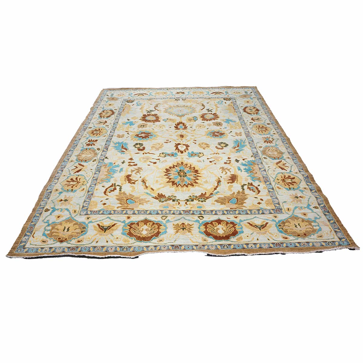 Afghan Sultanabad Wool 8x10 Blue, Ivory & Beige Handmade Area Rug #1143688
