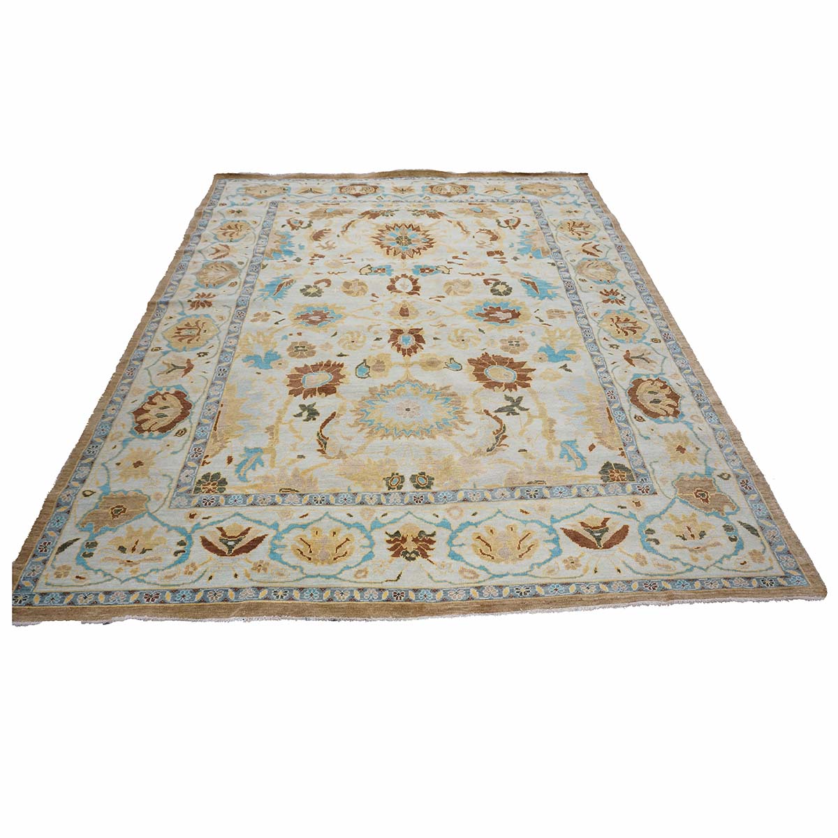 Afghan Sultanabad Wool 8x10 Blue, Ivory & Beige Handmade Area Rug #1143688
