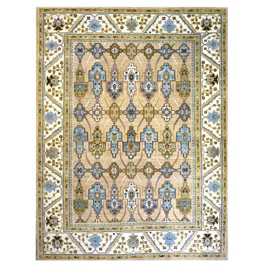Afghan Sultanabad Wool 9X12 Tan, Green & Blue Handmade Area Rug #1143689