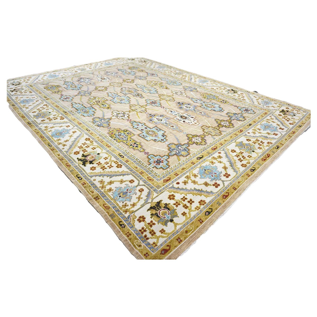 Afghan Sultanabad Wool 9X12 Tan, Green & Blue Handmade Area Rug #1143689