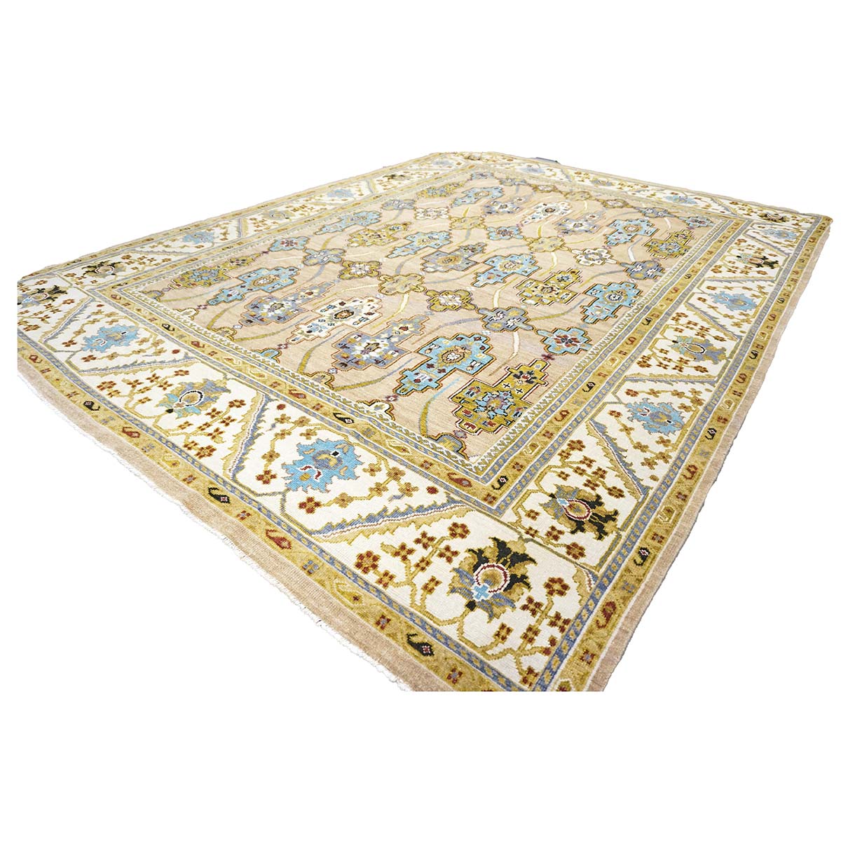 Afghan Sultanabad Wool 9X12 Tan, Green & Blue Handmade Area Rug #1143689