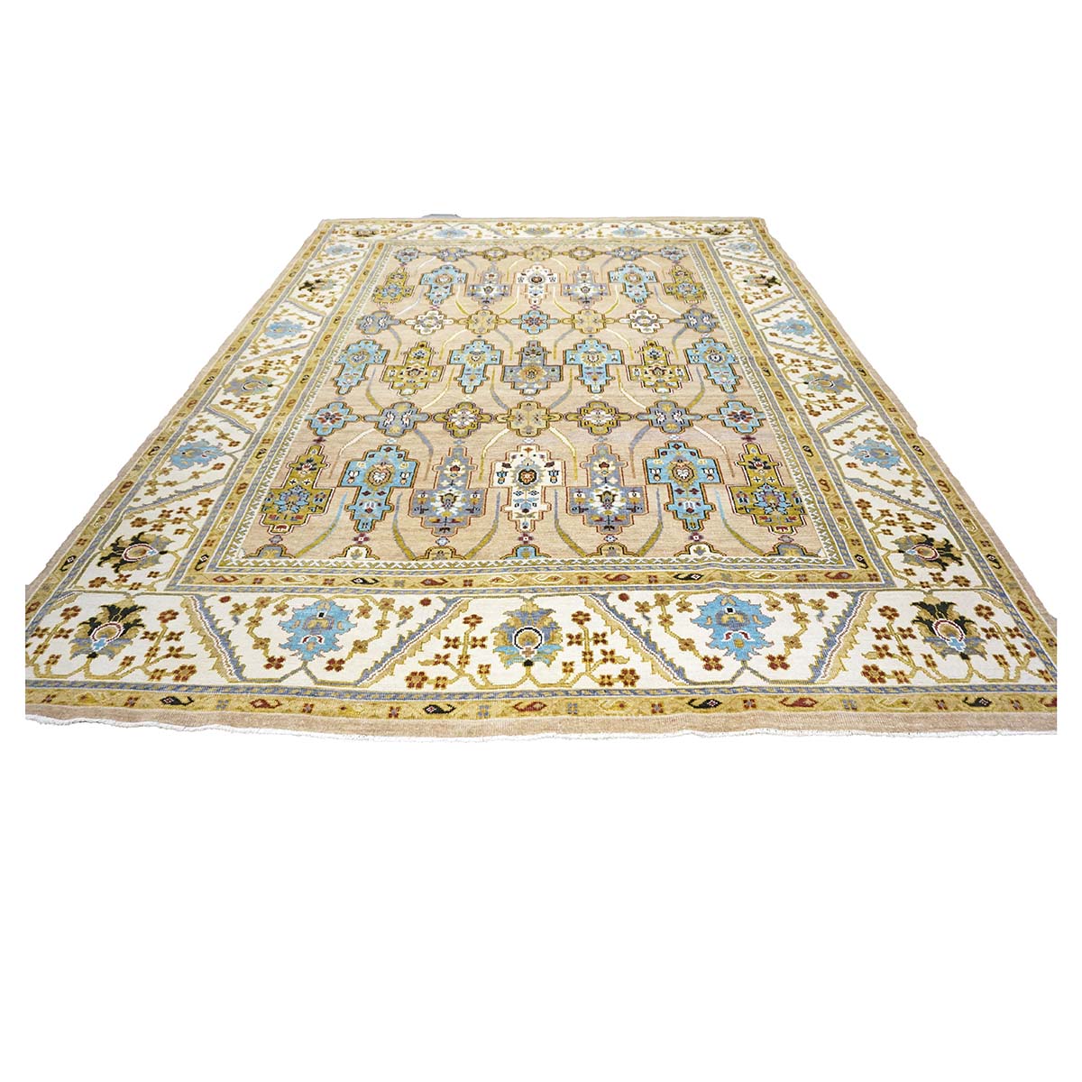 Afghan Sultanabad Wool 9X12 Tan, Green & Blue Handmade Area Rug #1143689
