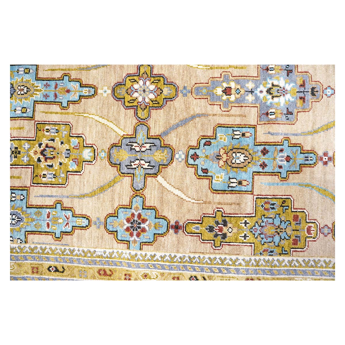 Afghan Sultanabad Wool 9X12 Tan, Green & Blue Handmade Area Rug #1143689