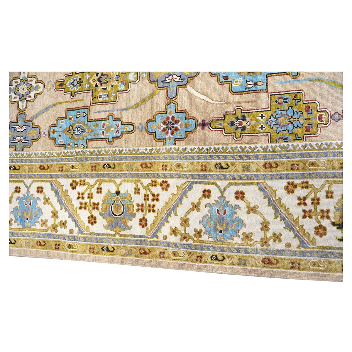 Afghan Sultanabad Wool 9X12 Tan, Green & Blue Handmade Area Rug #1143689