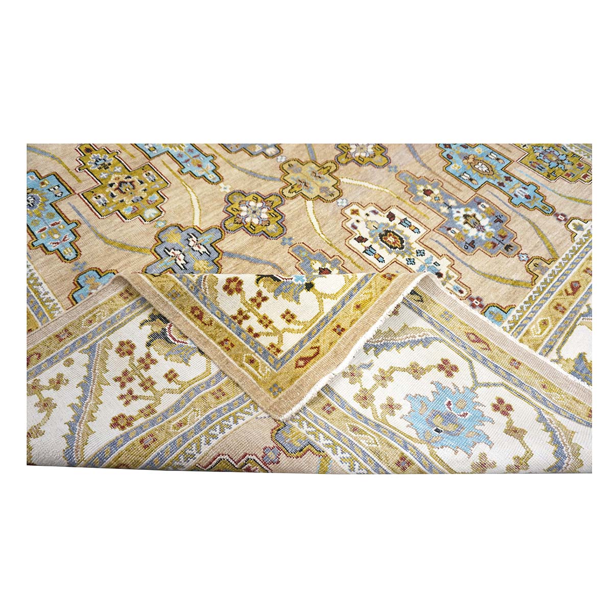 Afghan Sultanabad Wool 9X12 Tan, Green & Blue Handmade Area Rug #1143689