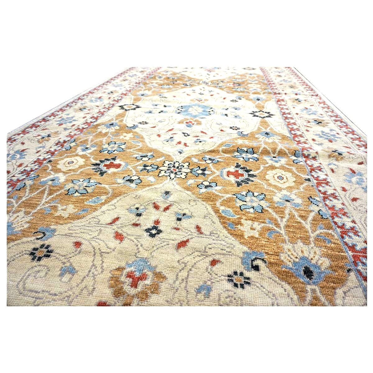 21st Century Afghan Sultanabad Wool 5x18 Tan, Blue & Ivory Handmade Gallery Rug #1143691
