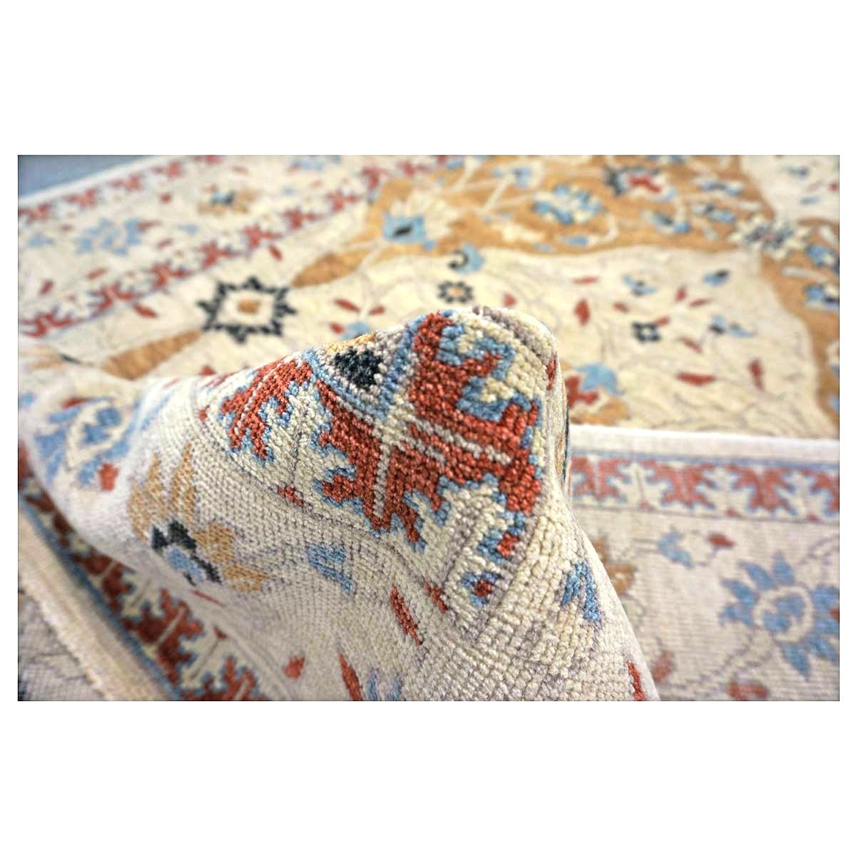 21st Century Afghan Sultanabad Wool 5x18 Tan, Blue & Ivory Handmade Gallery Rug #1143691