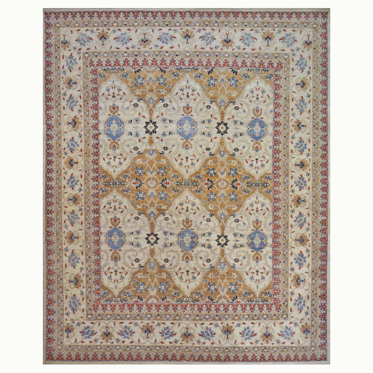 Afghan Sultanabad Masters Wool 8 x 10 Ivory, Tan, Red & Light Blue Handmade Area Rug #1143755