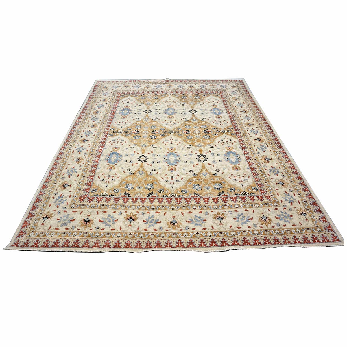 Afghan Sultanabad Masters Wool 8 x 10 Ivory, Tan, Red & Light Blue Handmade Area Rug #1143755