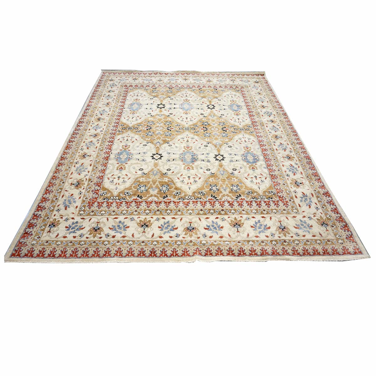Afghan Sultanabad Masters Wool 8 x 10 Ivory, Tan, Red & Light Blue Handmade Area Rug #1143755