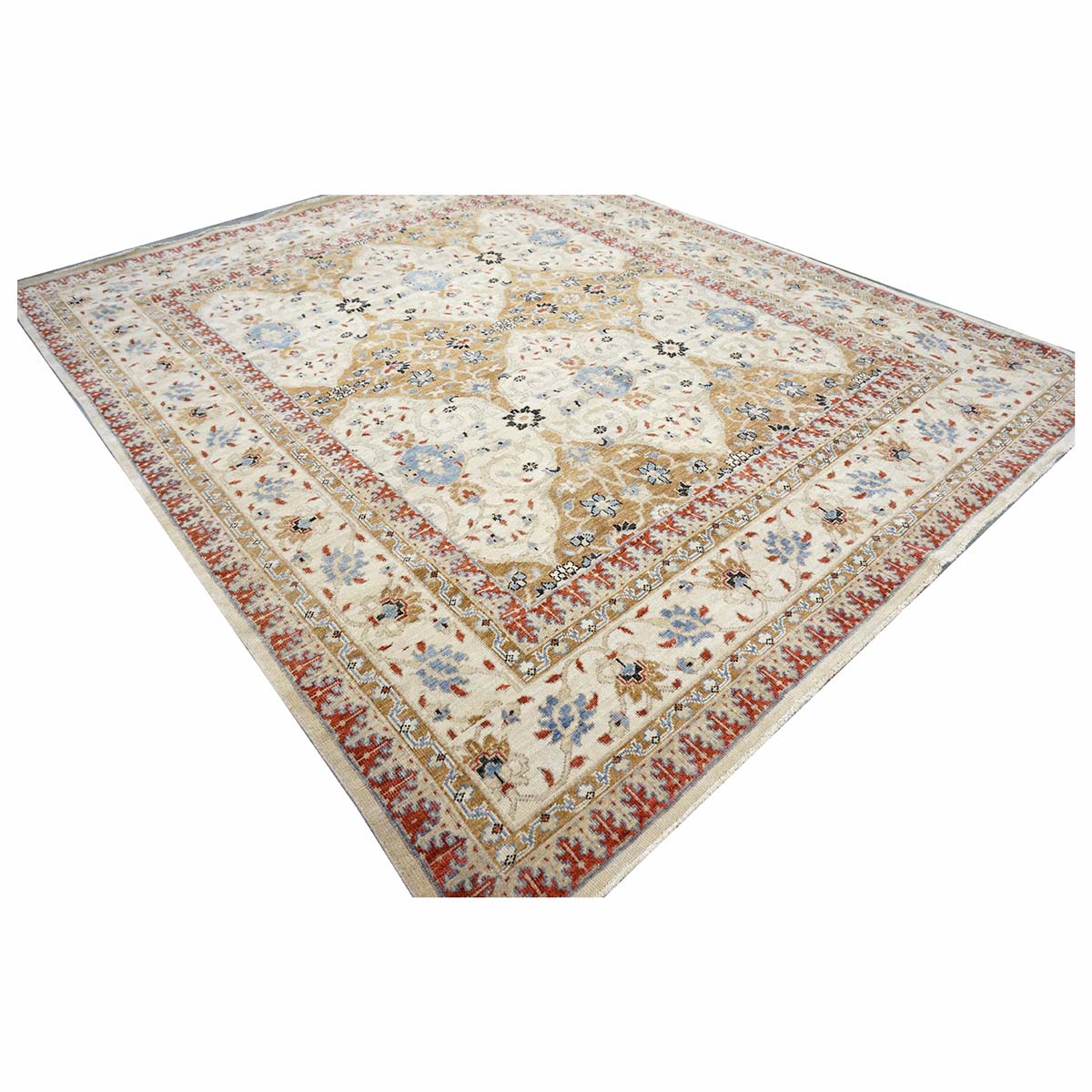 Afghan Sultanabad Masters Wool 8 x 10 Ivory, Tan, Red & Light Blue Handmade Area Rug #1143755