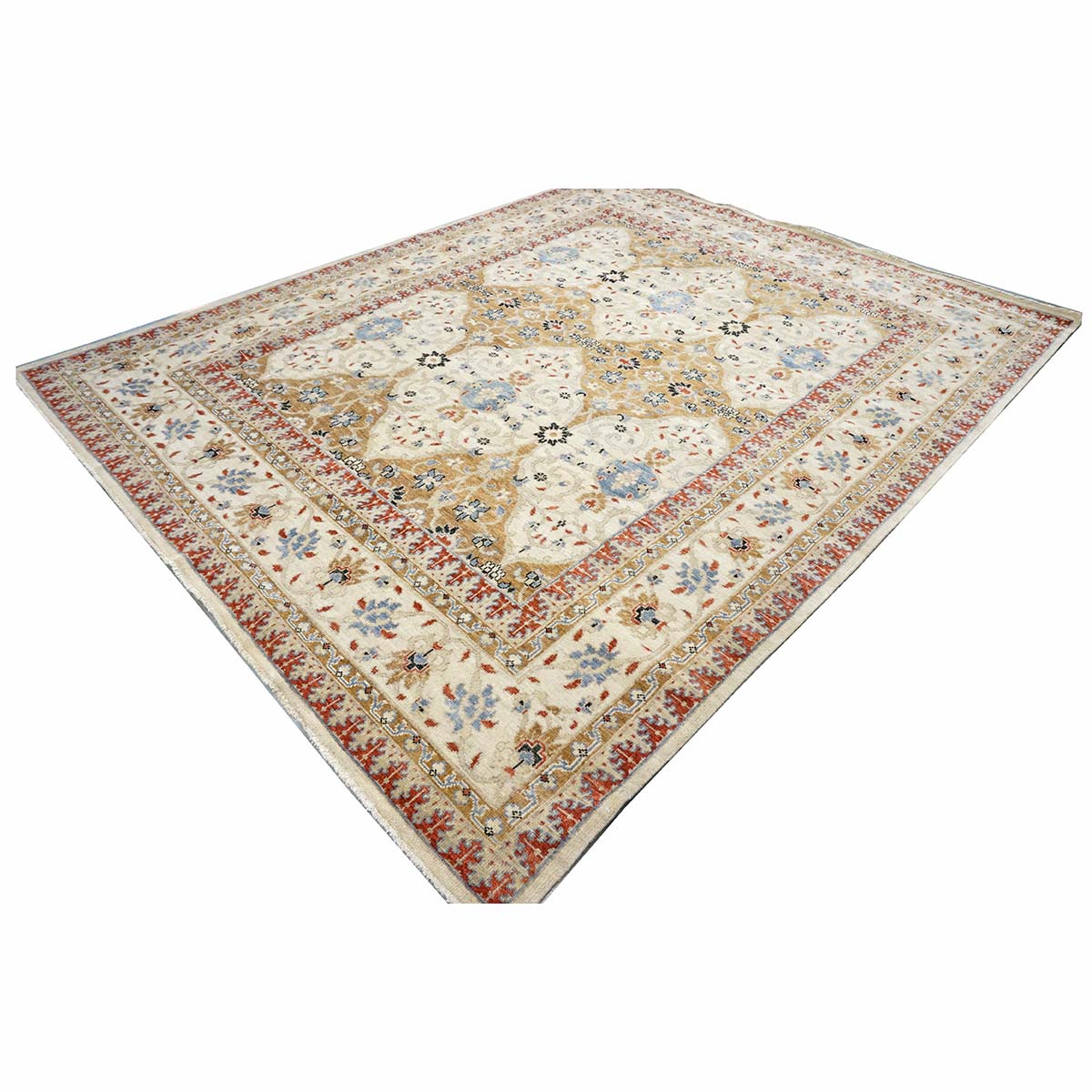 Afghan Sultanabad Masters Wool 8 x 10 Ivory, Tan, Red & Light Blue Handmade Area Rug #1143755