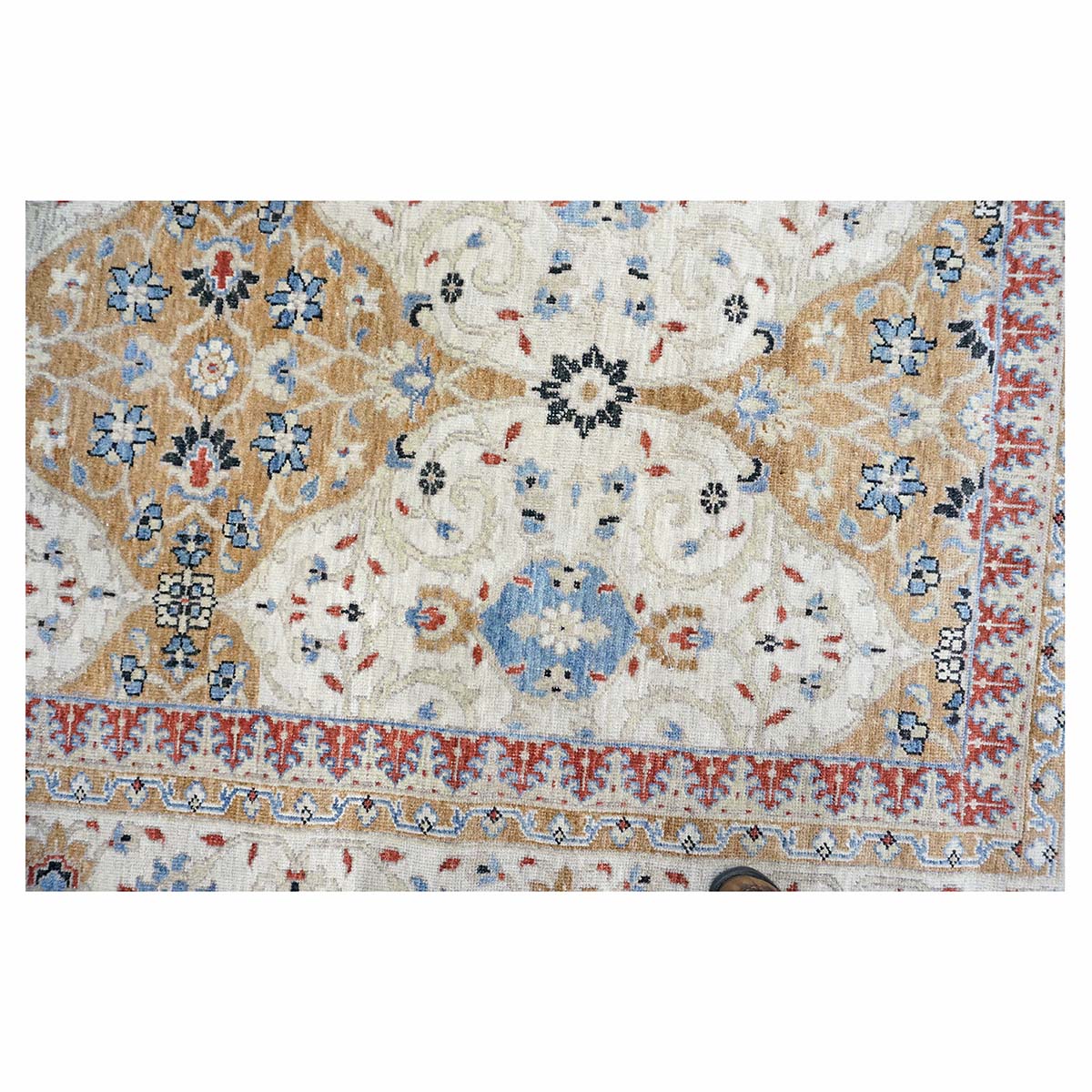 Afghan Sultanabad Masters Wool 8 x 10 Ivory, Tan, Red & Light Blue Handmade Area Rug #1143755