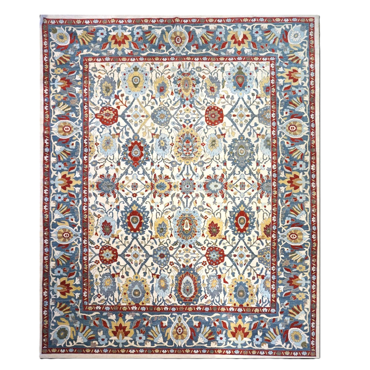 Afghan Sultanabad Wool 13x16 Ivory, Red & Light Blue Handmade Area Rug #1143763