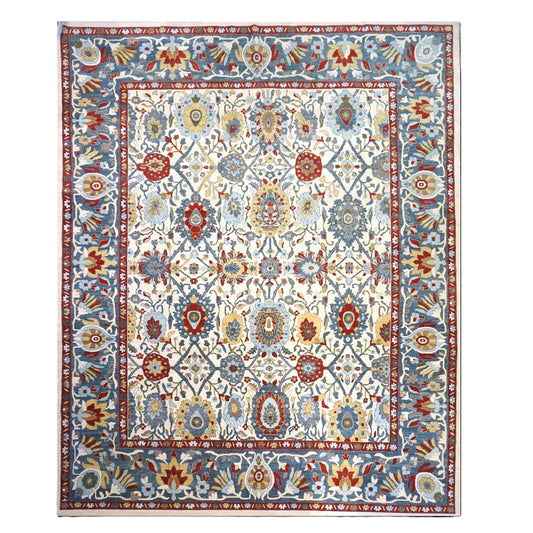 Afghan Sultanabad Wool 13x16 Ivory, Red & Light Blue Handmade Area Rug #1143763