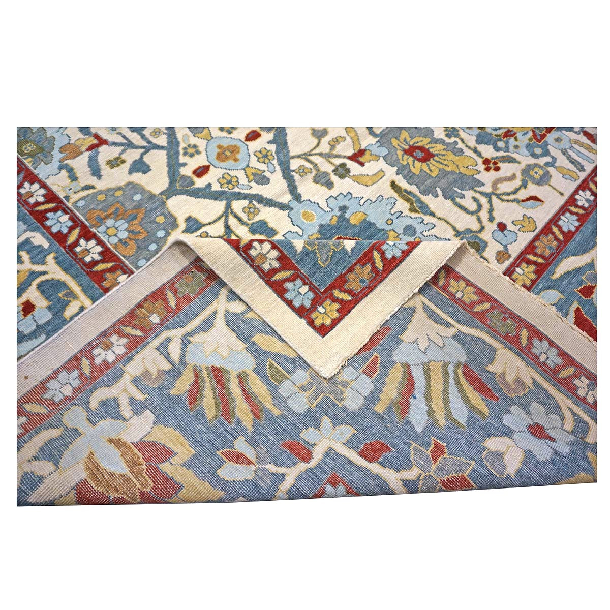 Afghan Sultanabad Wool 13x16 Ivory, Red & Light Blue Handmade Area Rug #1143763
