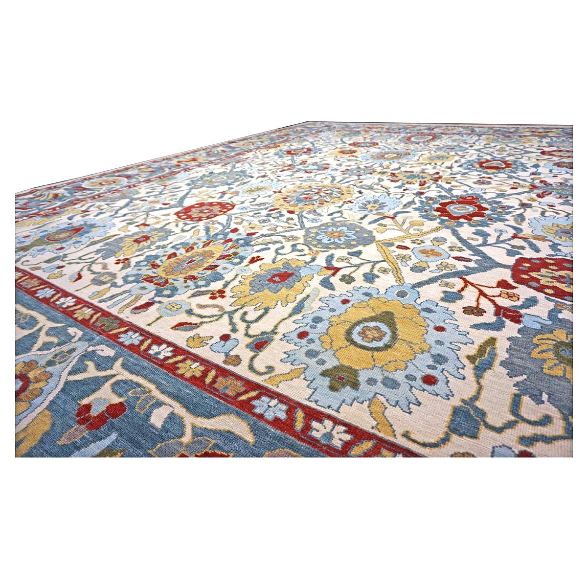 Afghan Sultanabad Wool 13x16 Ivory, Red & Light Blue Handmade Area Rug #1143763