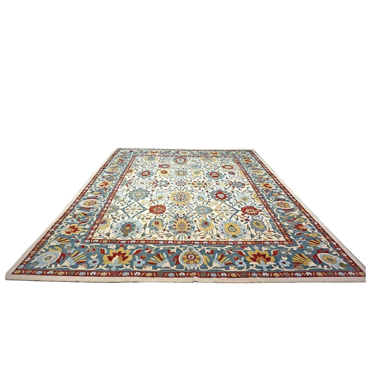 Afghan Sultanabad Wool 13x16 Ivory, Red & Light Blue Handmade Area Rug #1143763