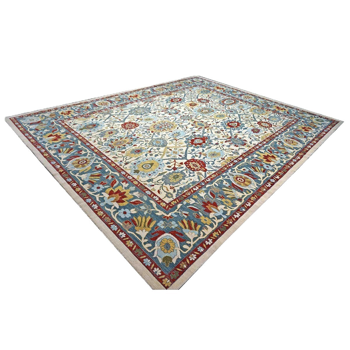 Afghan Sultanabad Wool 13x16 Ivory, Red & Light Blue Handmade Area Rug #1143763