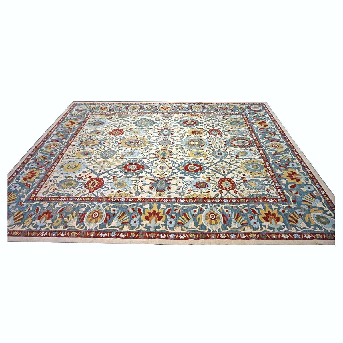 Afghan Sultanabad Wool 13x16 Ivory, Red & Light Blue Handmade Area Rug #1143763