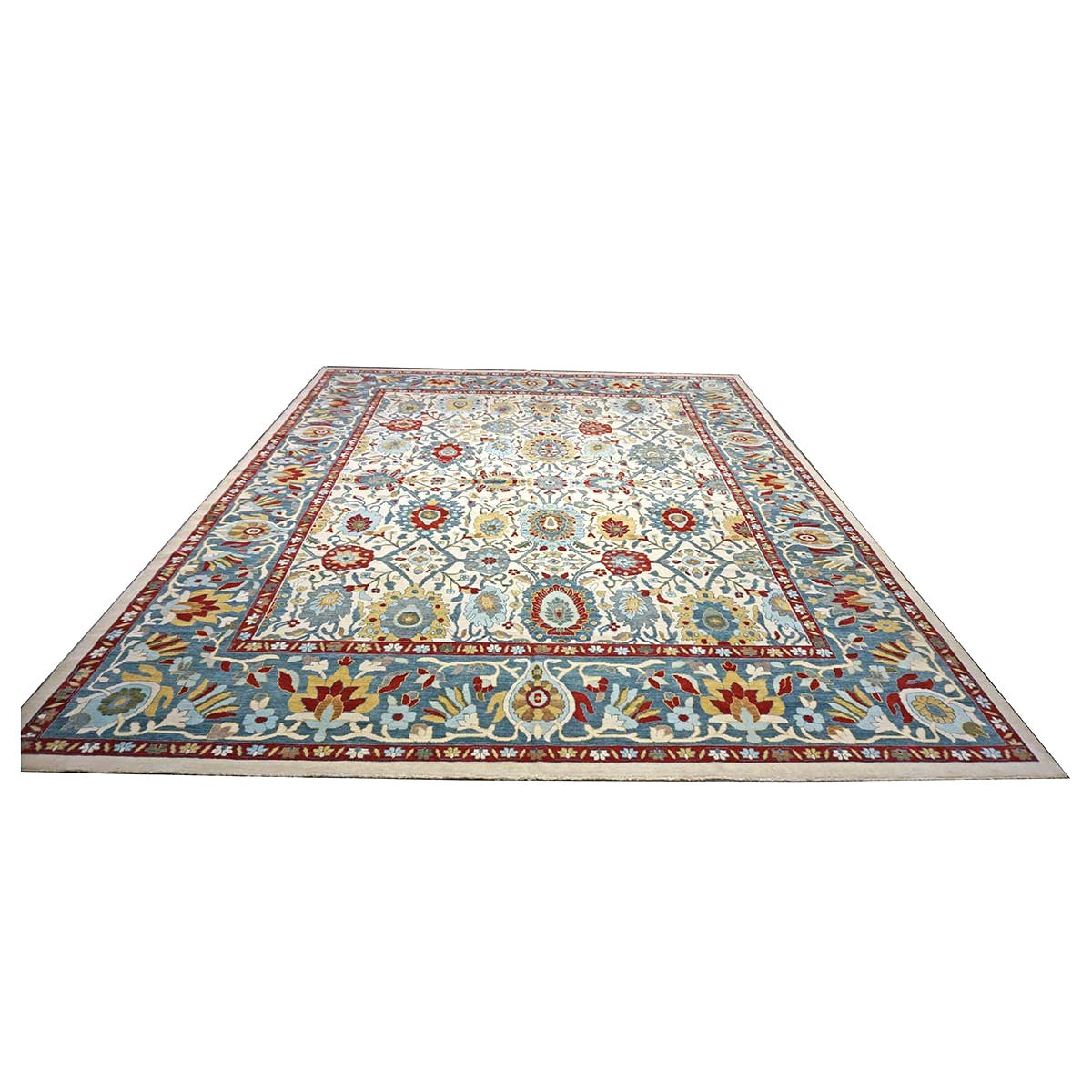 Afghan Sultanabad Wool 13x16 Ivory, Red & Light Blue Handmade Area Rug #1143763