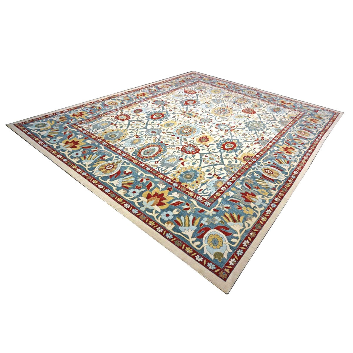 Afghan Sultanabad Wool 13x16 Ivory, Red & Light Blue Handmade Area Rug #1143763