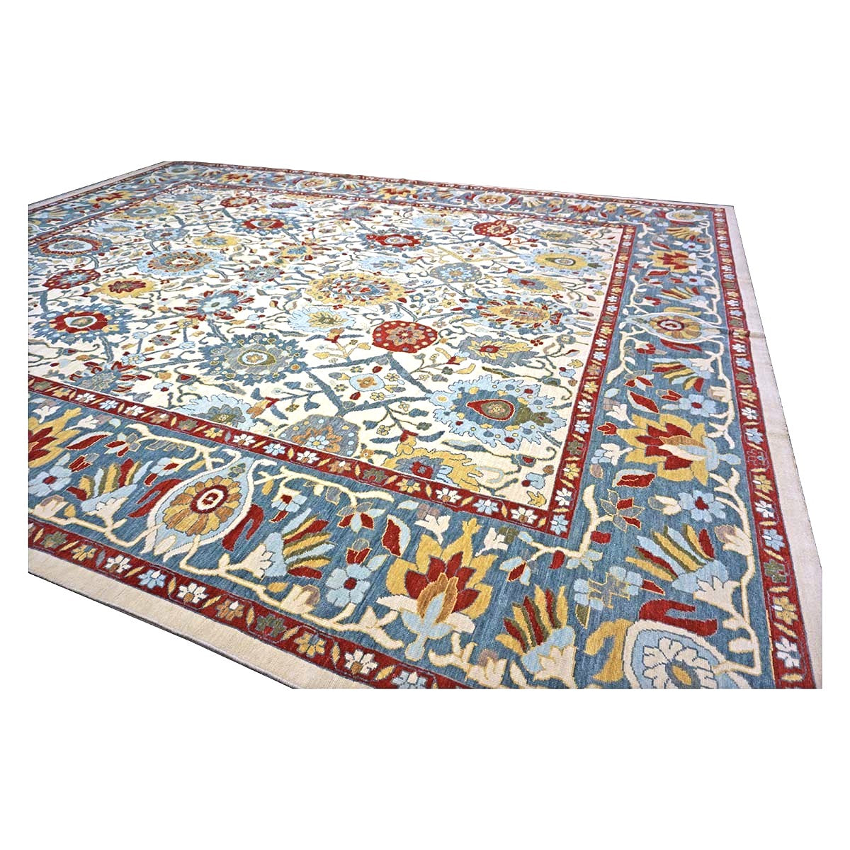 Afghan Sultanabad Wool 13x16 Ivory, Red & Light Blue Handmade Area Rug #1143763