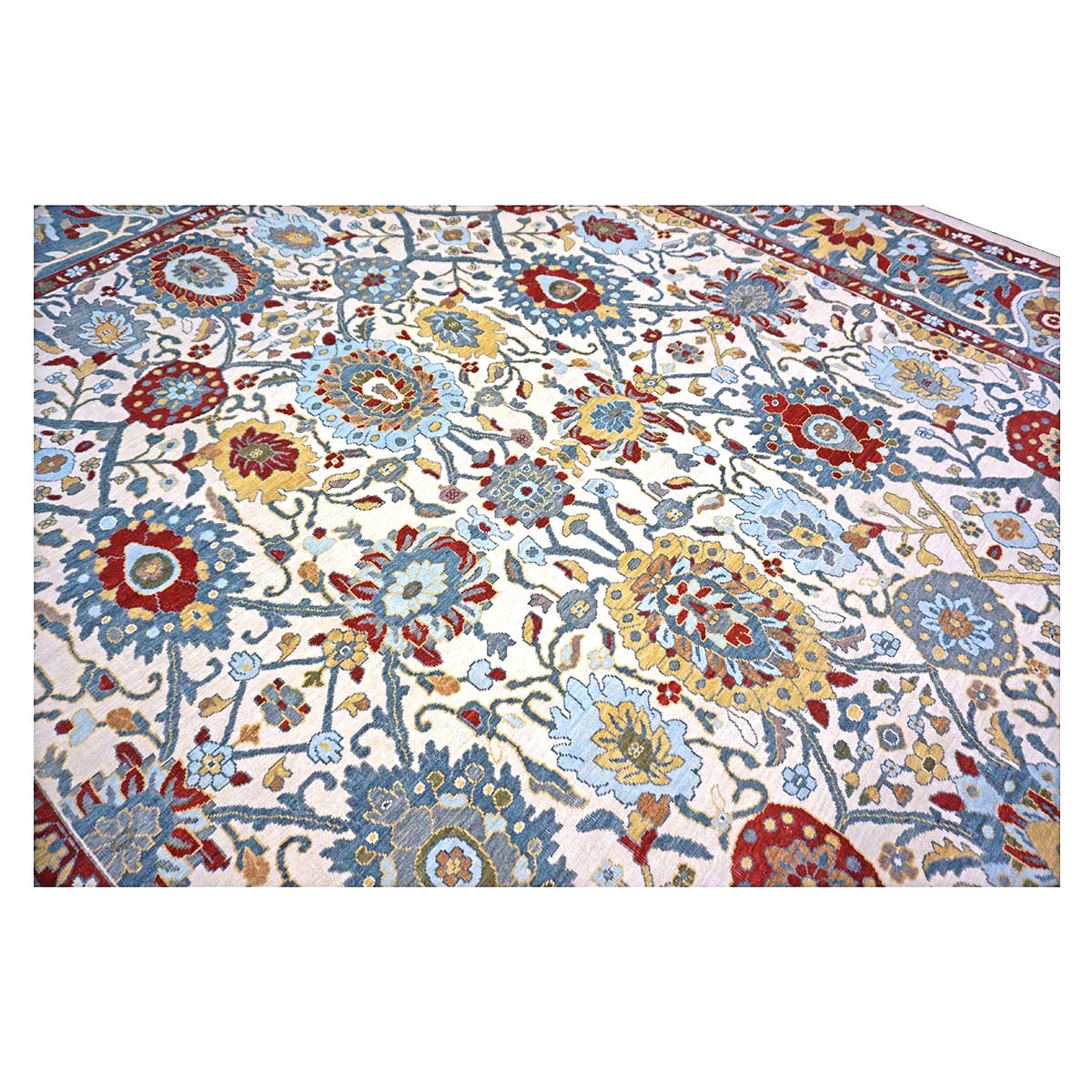 Afghan Sultanabad Wool 13x16 Ivory, Red & Light Blue Handmade Area Rug #1143763