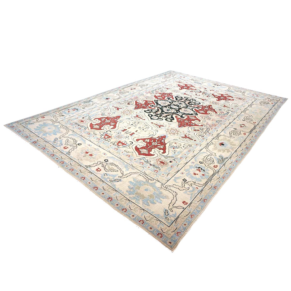 Persian Sultanabad Wool 10x14 Ivory, Blue, & Red Handmade Area Rug #1143766