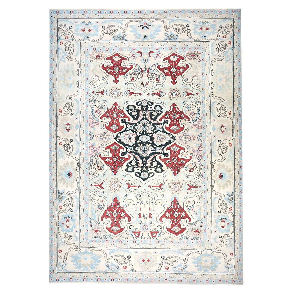 Persian Sultanabad Wool 10x14 Ivory, Blue, & Red Handmade Area Rug #1143766