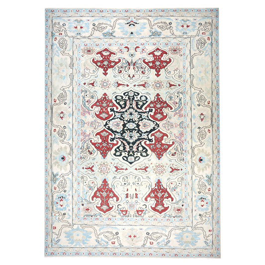 Persian Sultanabad Wool 10x14 Ivory, Blue, & Red Handmade Area Rug #1143766