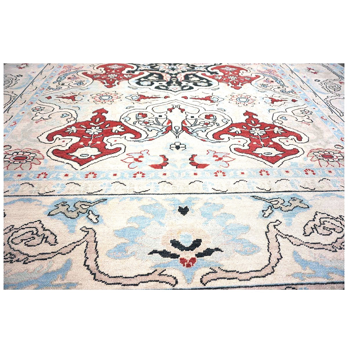 Persian Sultanabad Wool 10x14 Ivory, Blue, & Red Handmade Area Rug #1143766