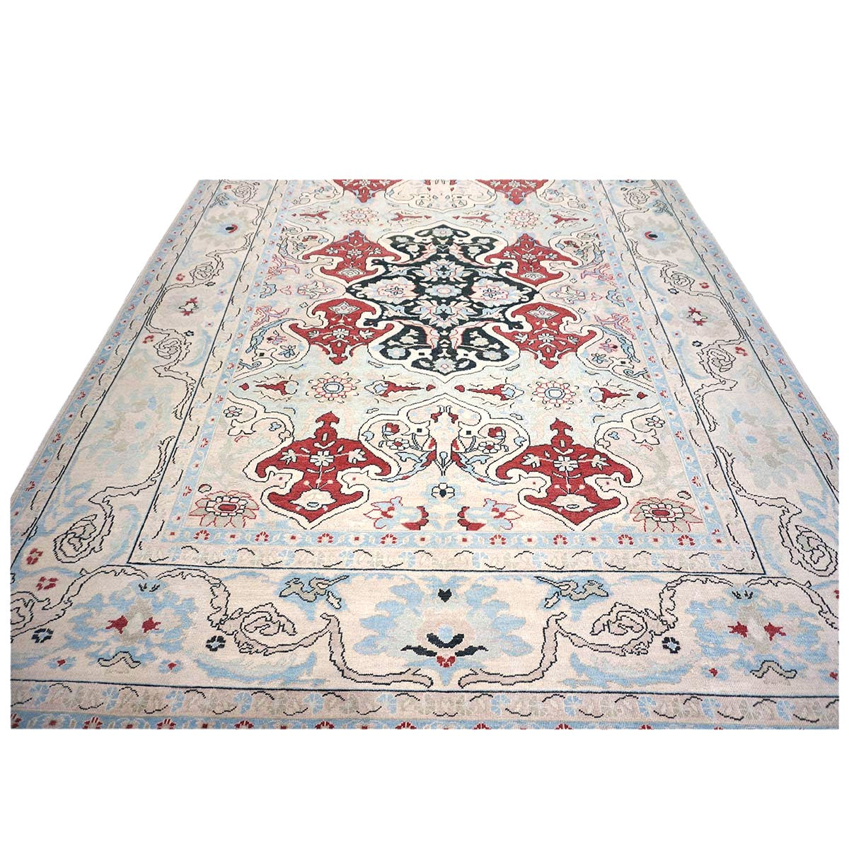 Persian Sultanabad Wool 10x14 Ivory, Blue, & Red Handmade Area Rug #1143766