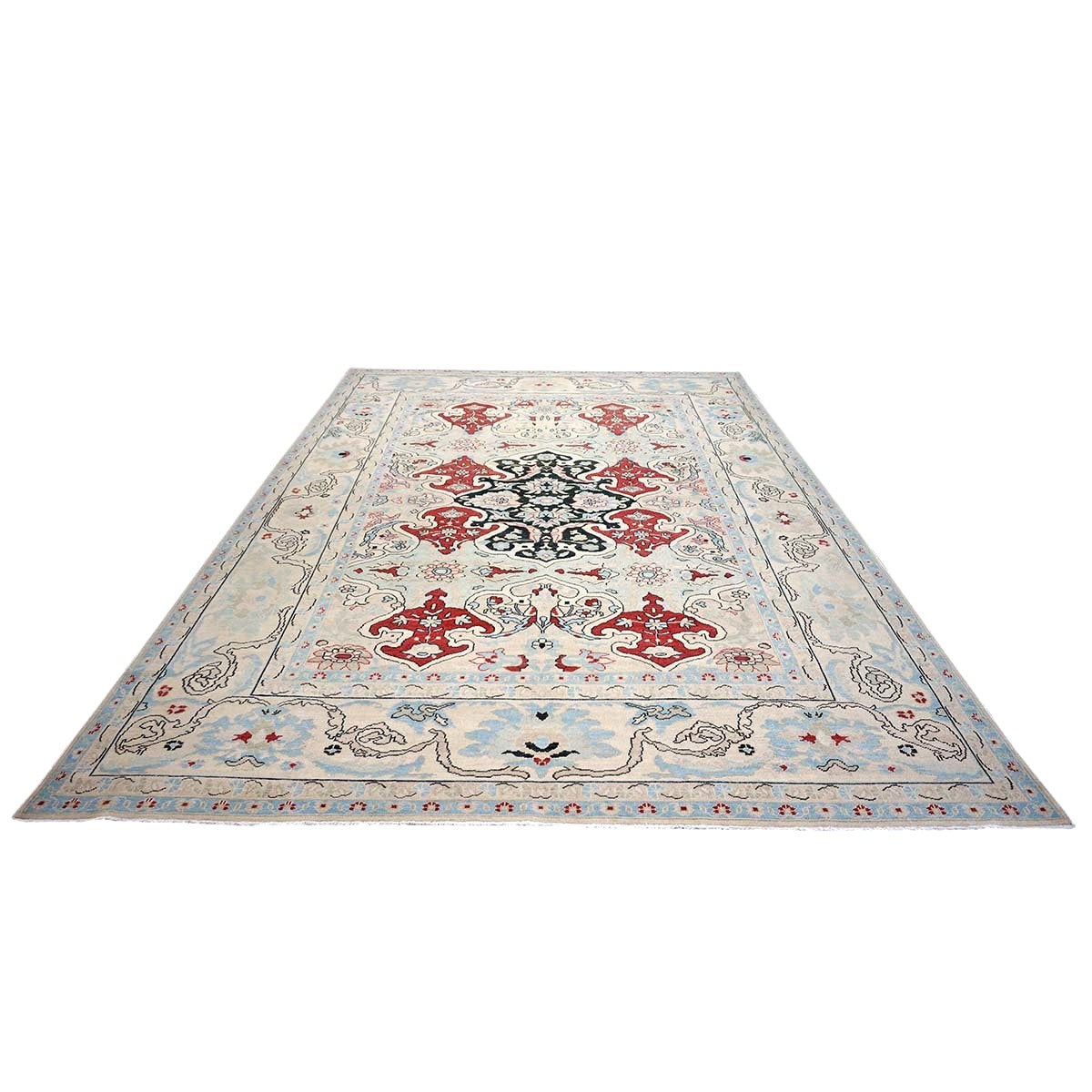 Persian Sultanabad Wool 10x14 Ivory, Blue, & Red Handmade Area Rug #1143766