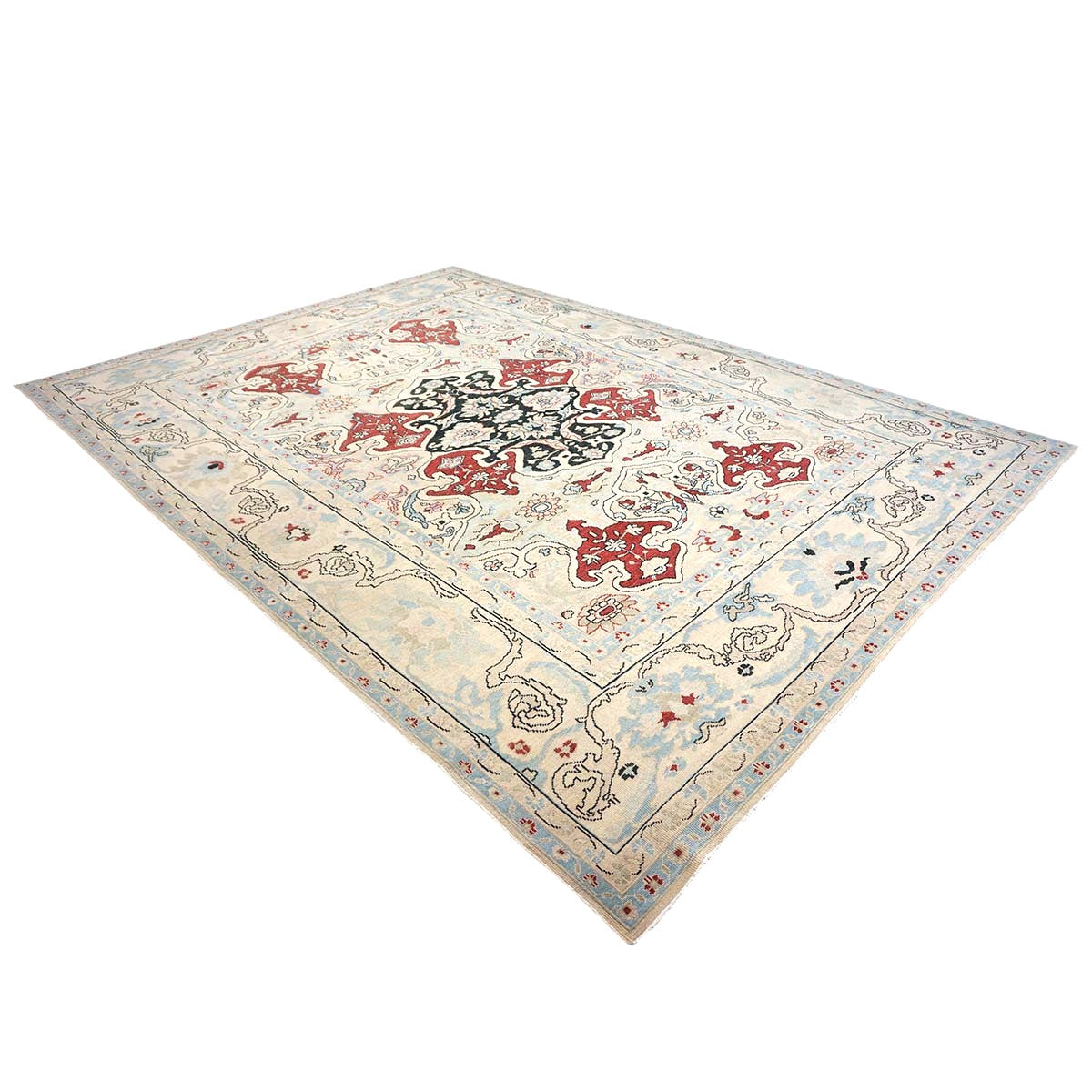 Persian Sultanabad Wool 10x14 Ivory, Blue, & Red Handmade Area Rug #1143766