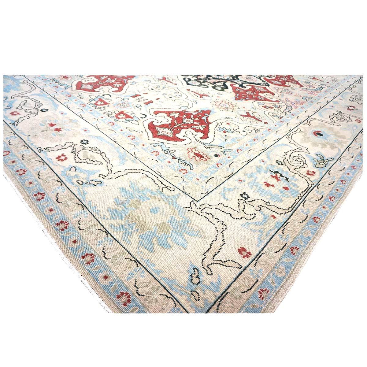 Persian Sultanabad Wool 10x14 Ivory, Blue, & Red Handmade Area Rug #1143766