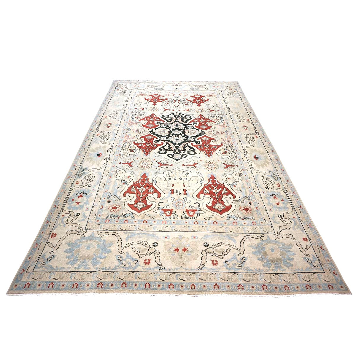 Persian Sultanabad Wool 10x14 Ivory, Blue, & Red Handmade Area Rug #1143766