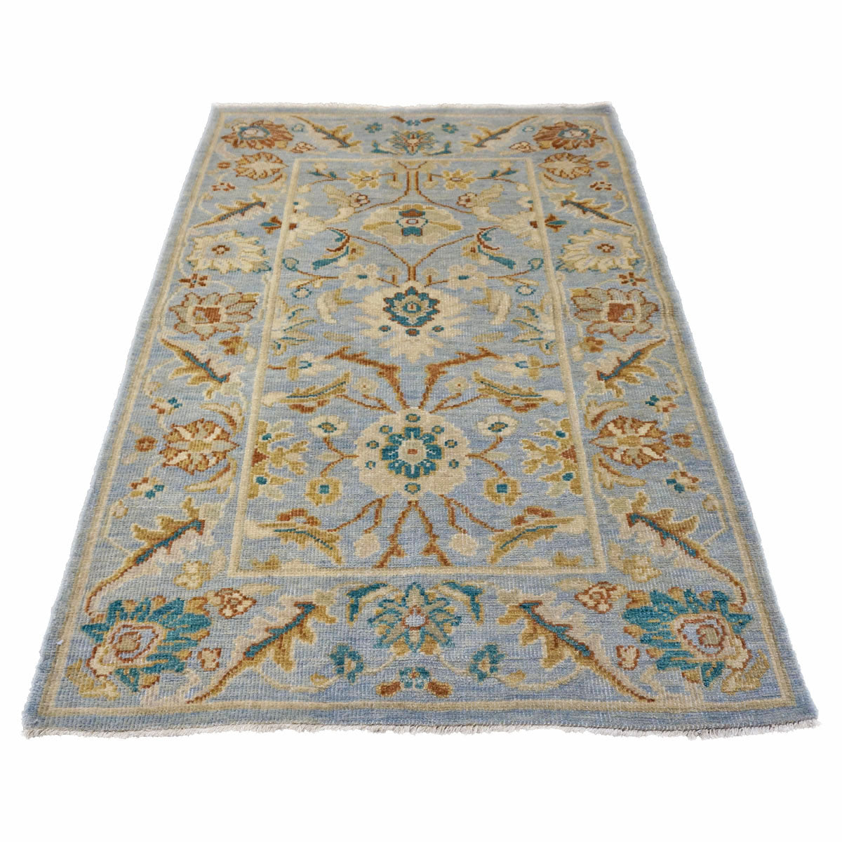 Afghan Sultanabad Masters Wool 3x5 Grey, Ivory & Teal Handmade Area Rug #1143768
